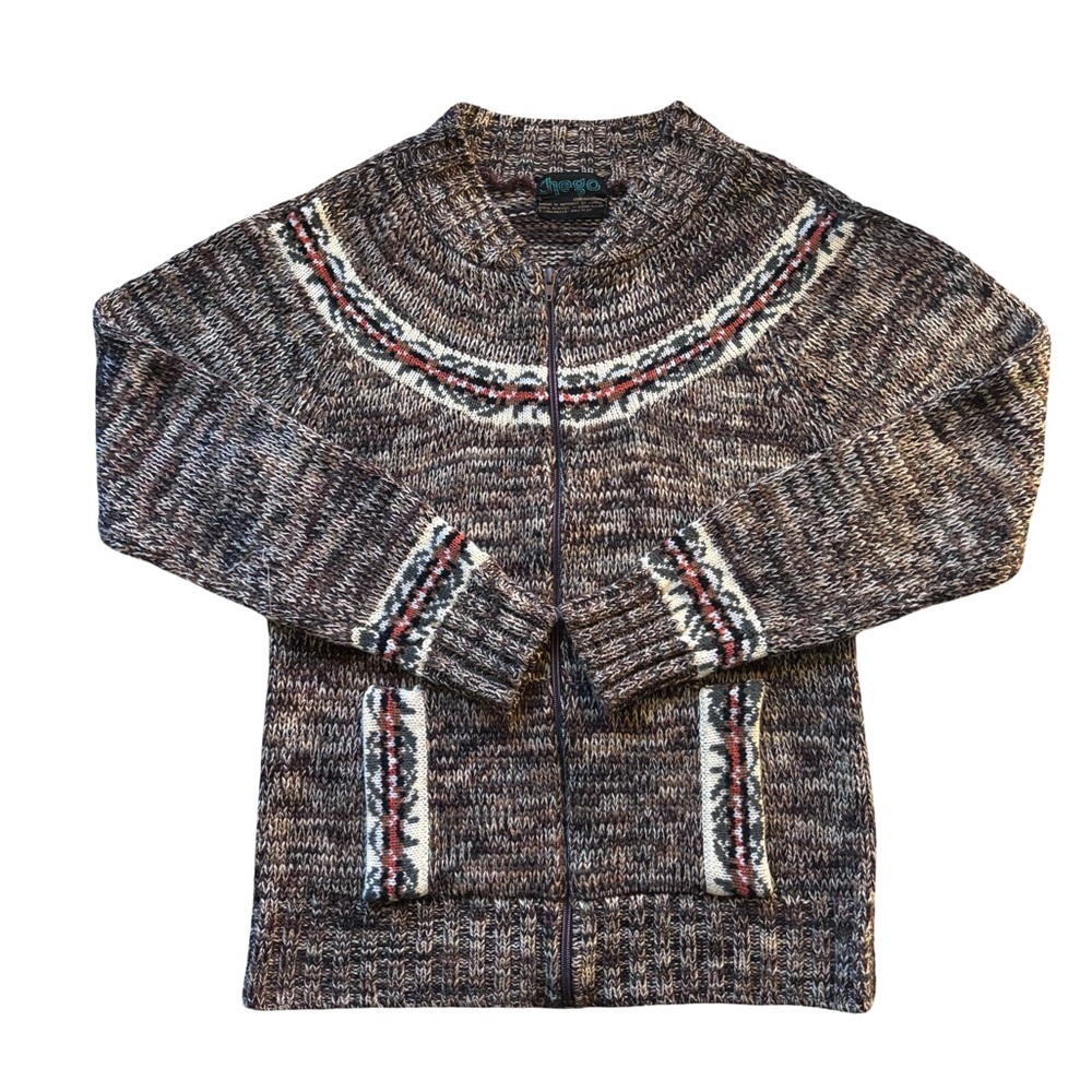 🐴Vintage Fair Isle Marled Zipper Cardigan, Size Small - Picture 6 of 9